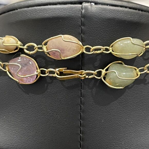 Vintage Artisan Wire Wrapped Semi Precious Stone Cage Necklace Handmade - Picture 7 of 9